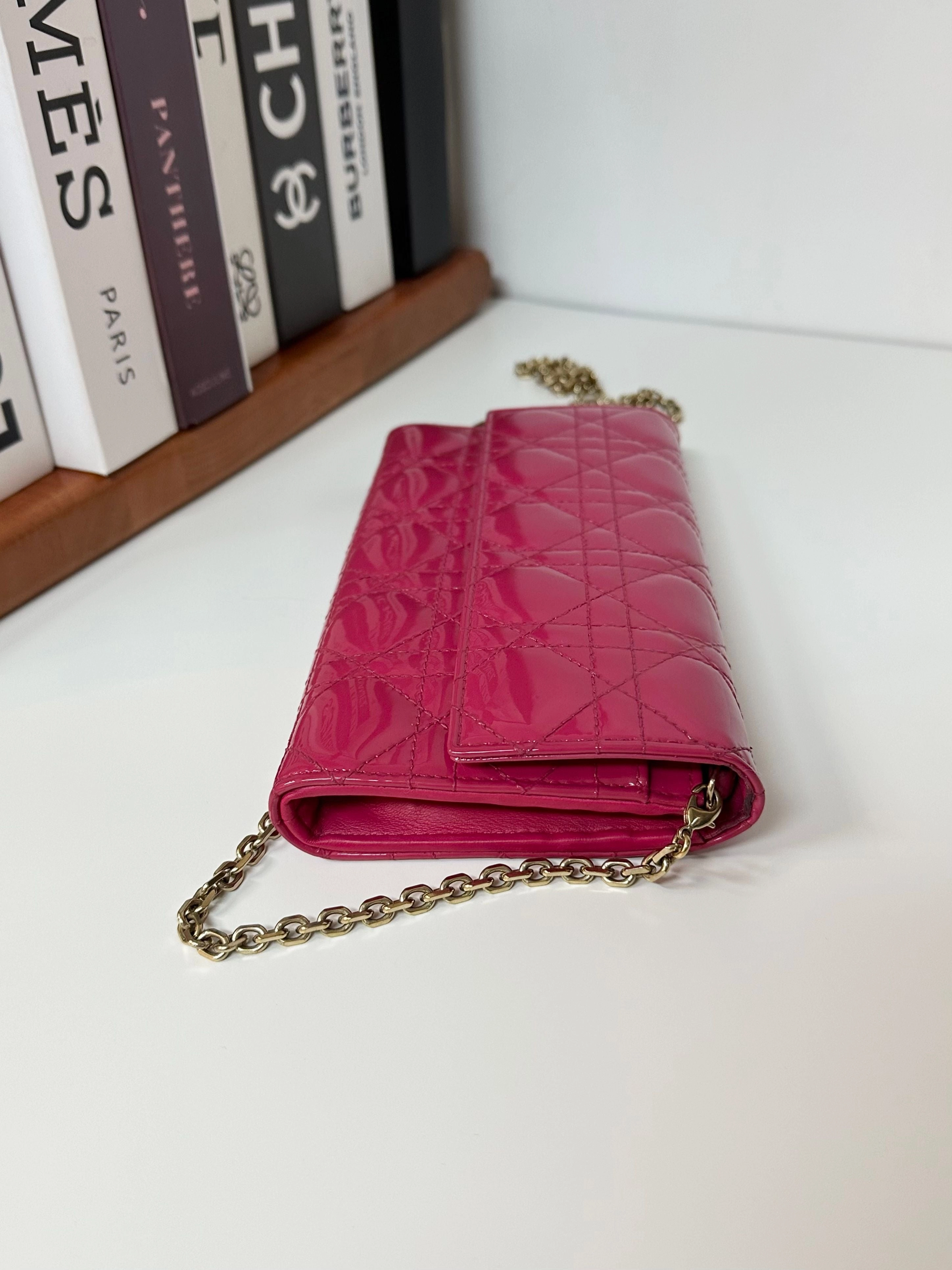Christian Dior Patent Lady Dior Wallet on Chain - Pink Crossbody Bags, Handbags #6C