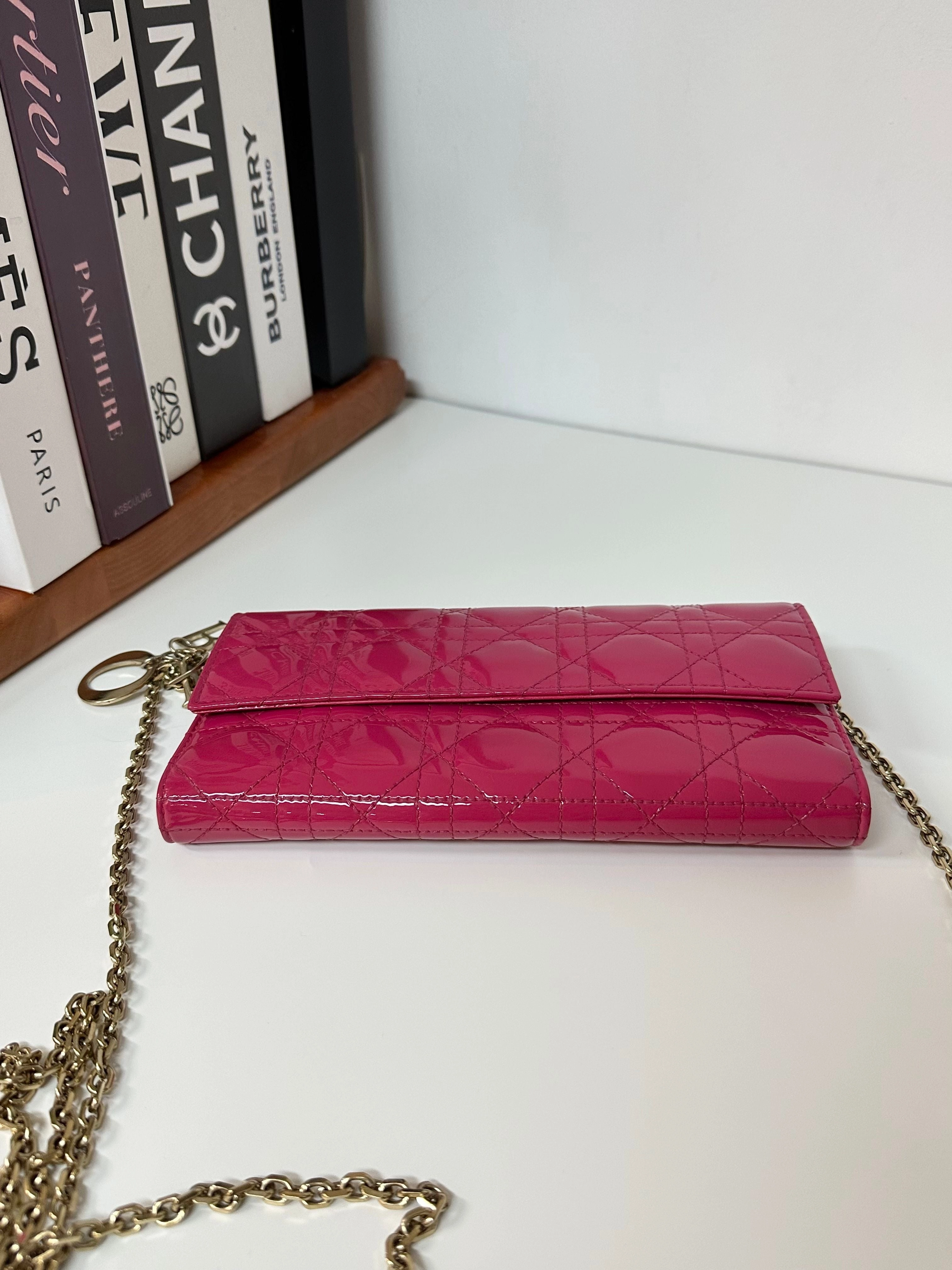 Christian Dior Patent Lady Dior Wallet on Chain - Pink Crossbody Bags, Handbags #6C