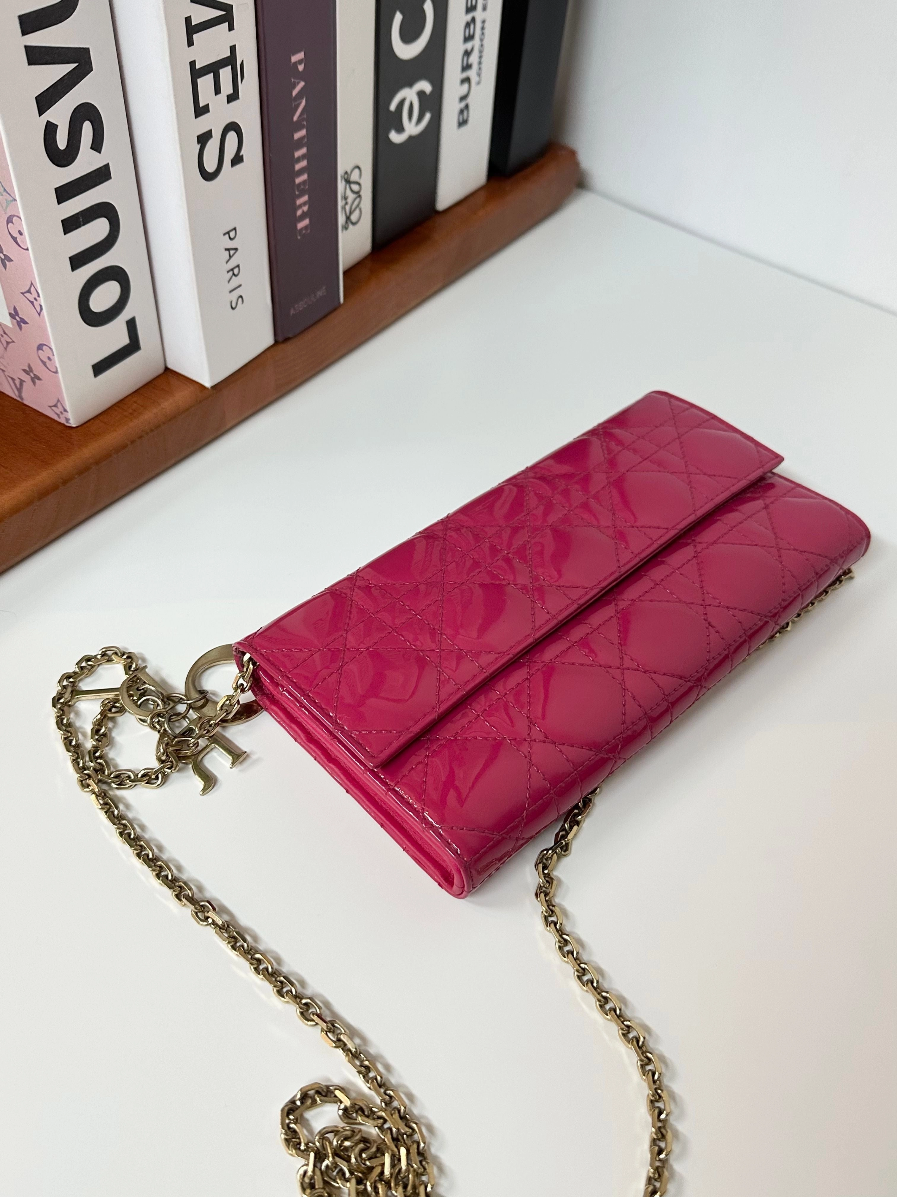 Christian Dior Patent Lady Dior Wallet on Chain - Pink Crossbody Bags, Handbags #6C