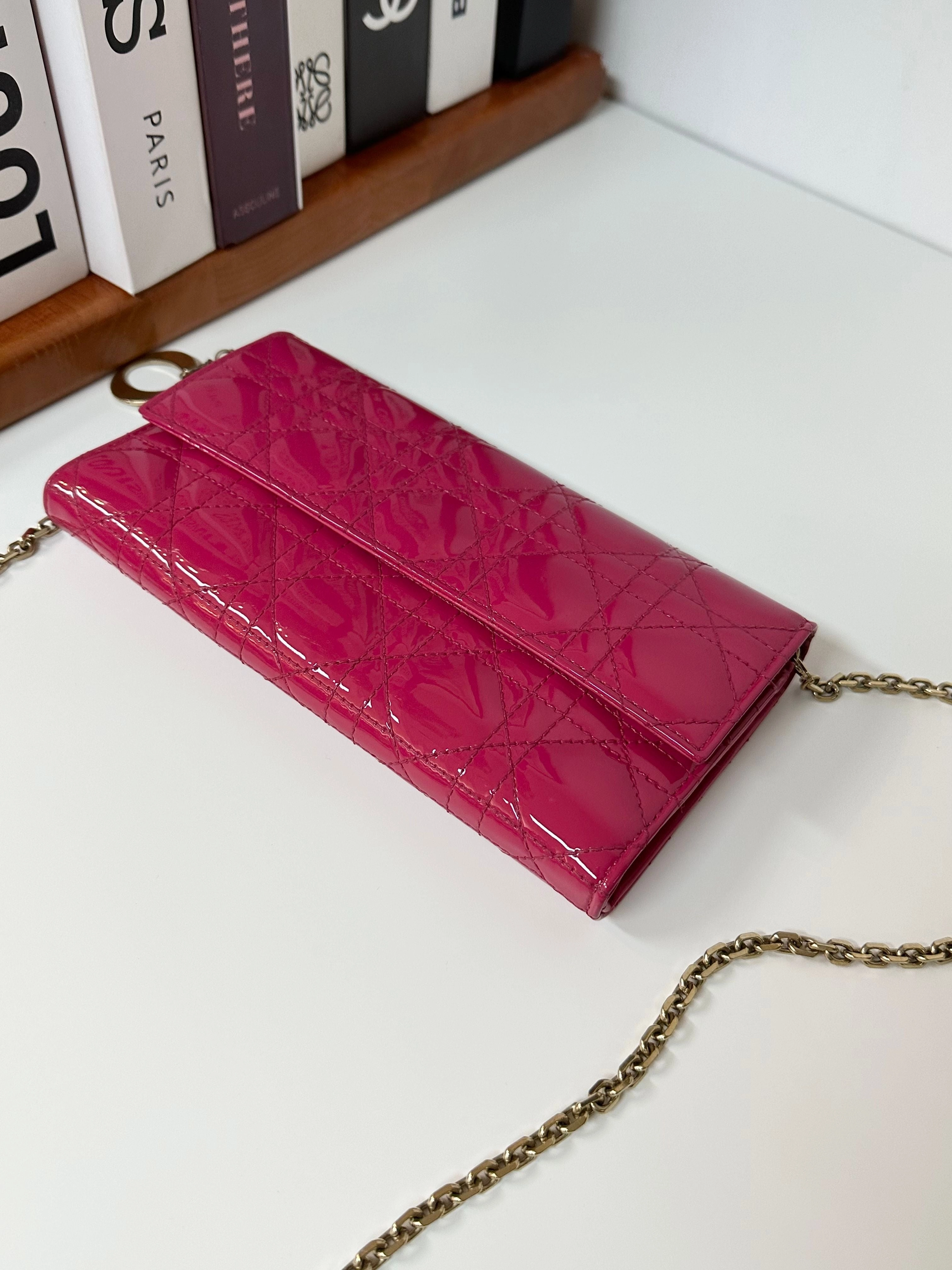 Christian Dior Patent Lady Dior Wallet on Chain - Pink Crossbody Bags, Handbags #6C