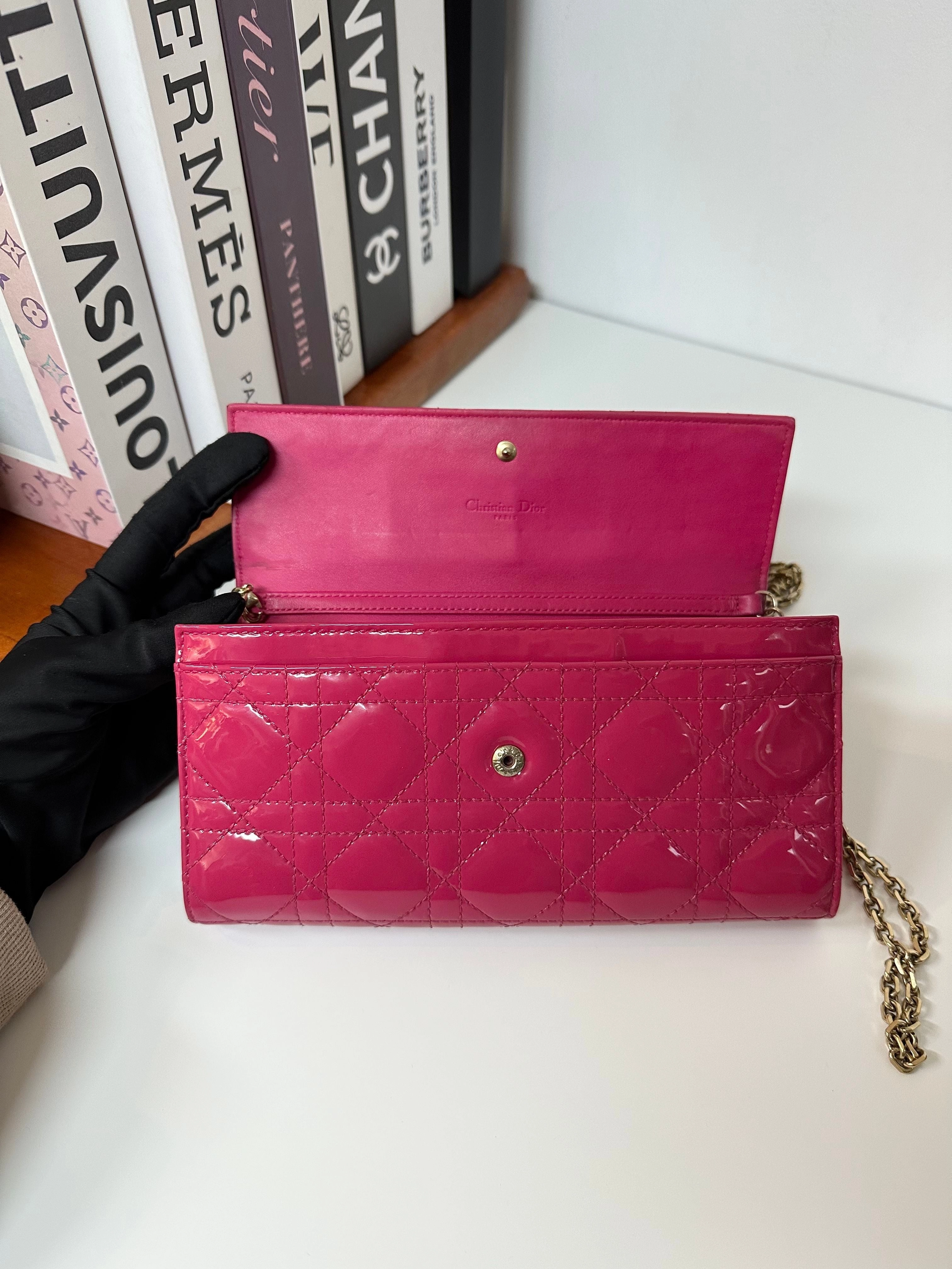 Christian Dior Patent Lady Dior Wallet on Chain - Pink Crossbody Bags, Handbags #6C
