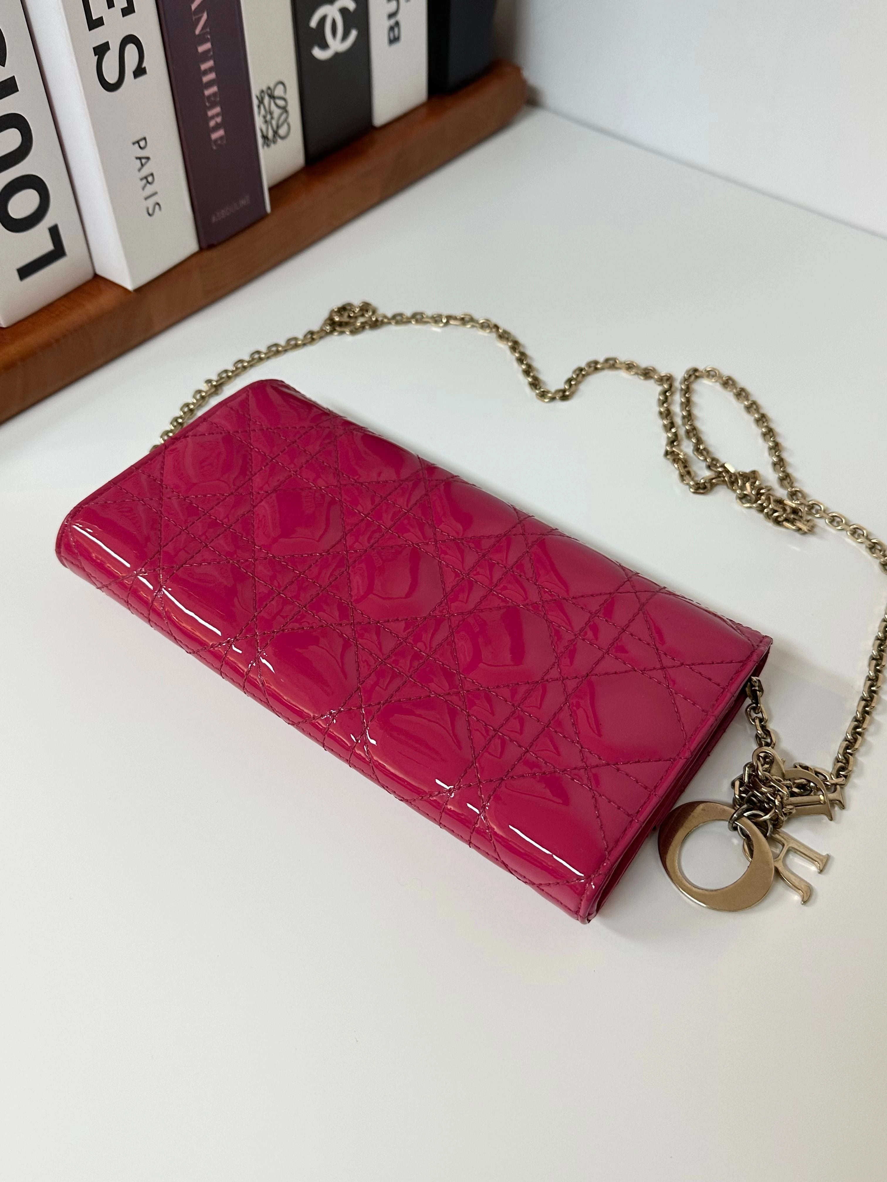 Christian Dior Patent Lady Dior Wallet on Chain - Pink Crossbody Bags, Handbags #6C