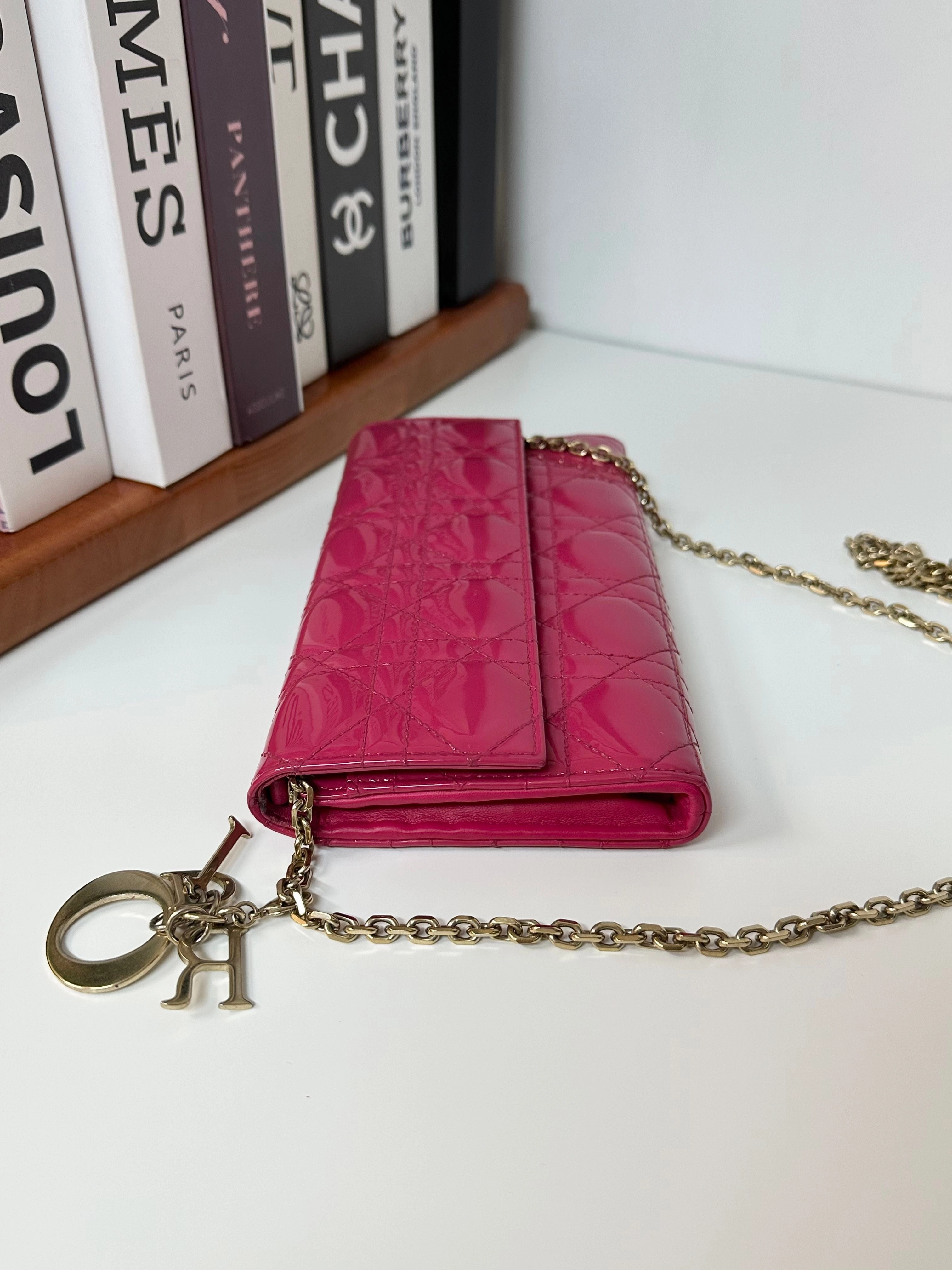 Christian Dior Patent Lady Dior Wallet on Chain - Pink Crossbody Bags, Handbags #6C