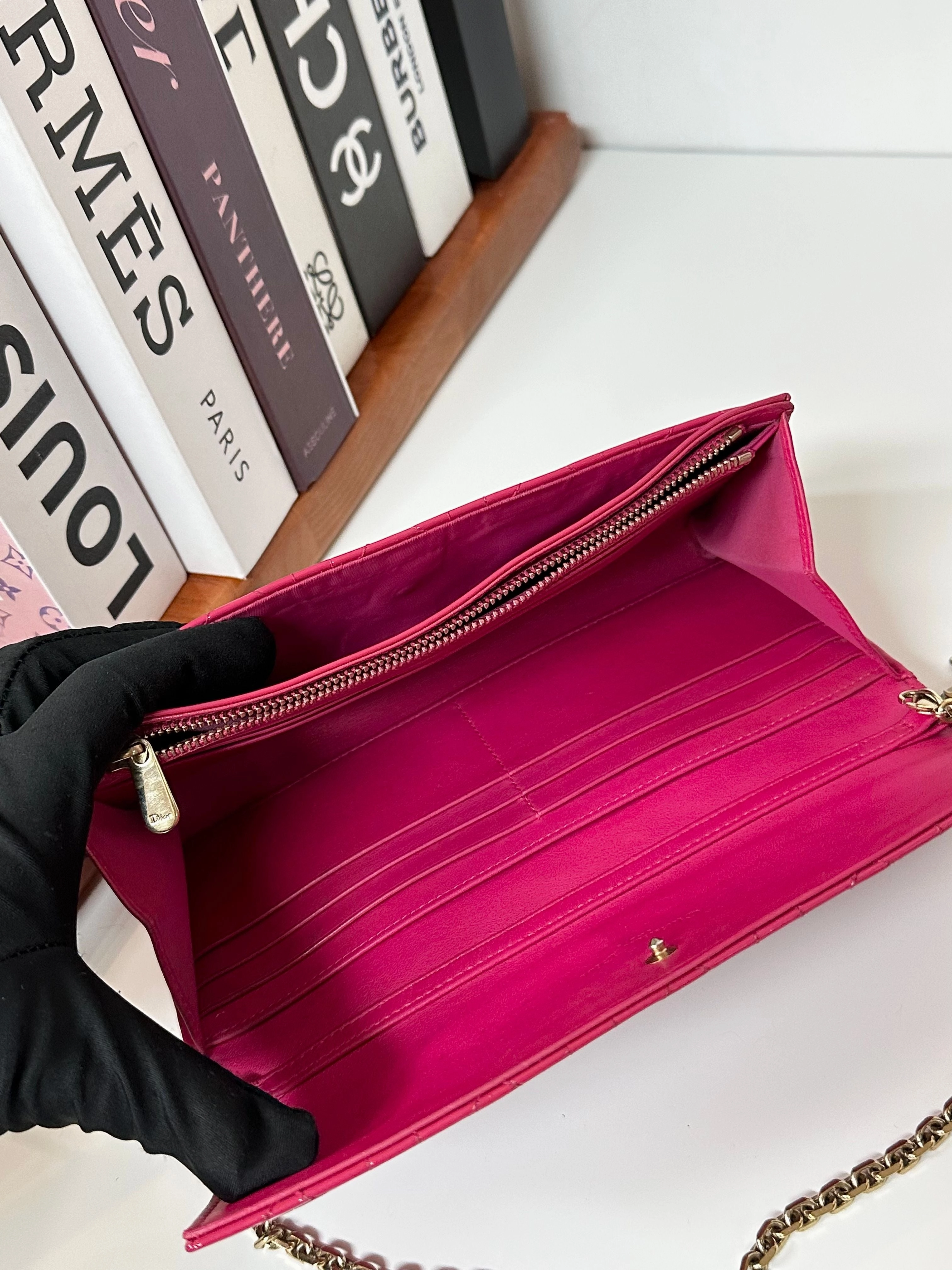 Christian Dior Patent Lady Dior Wallet on Chain - Pink Crossbody Bags, Handbags #6C
