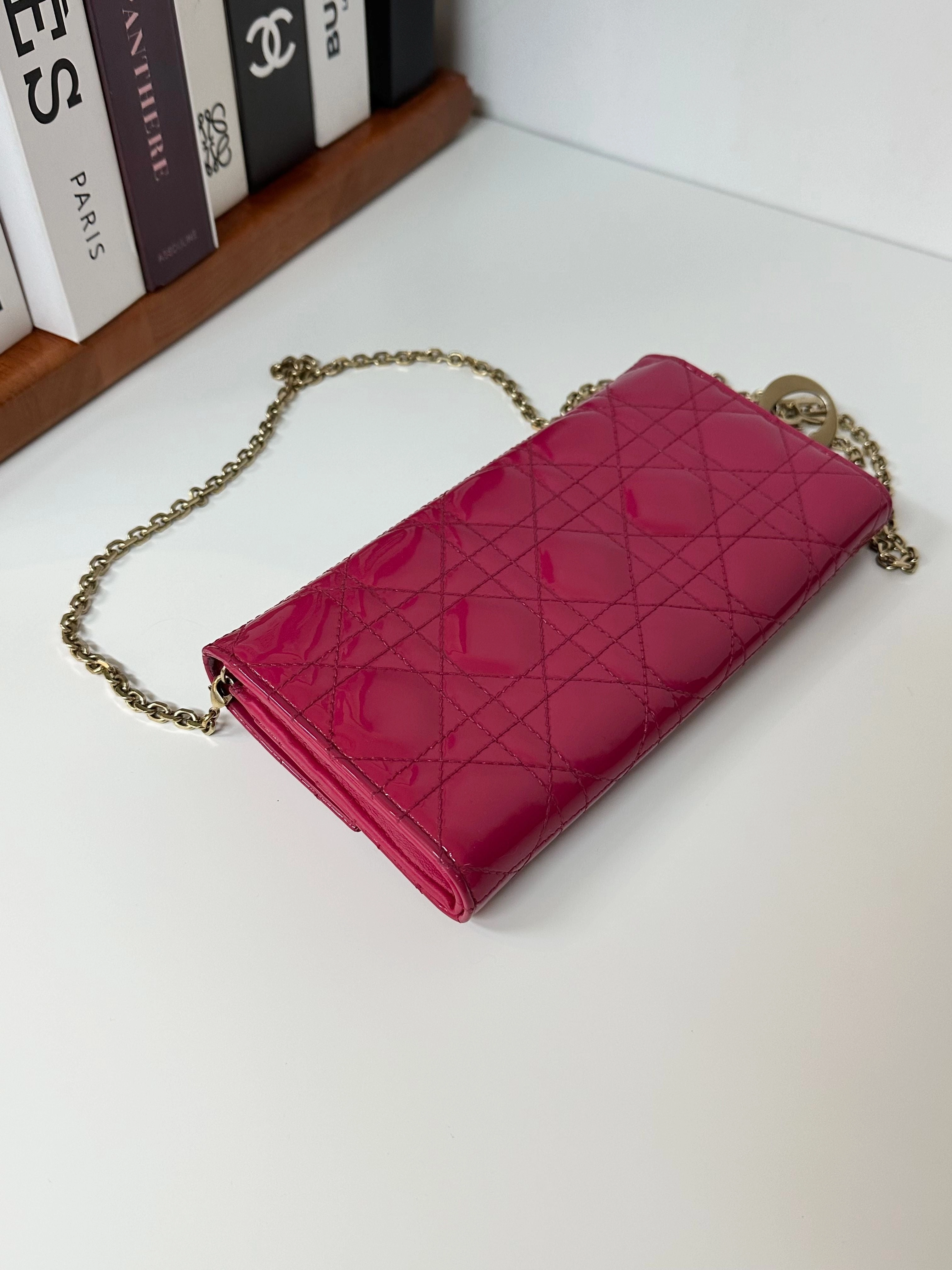 Christian Dior Patent Lady Dior Wallet on Chain - Pink Crossbody Bags, Handbags #6C