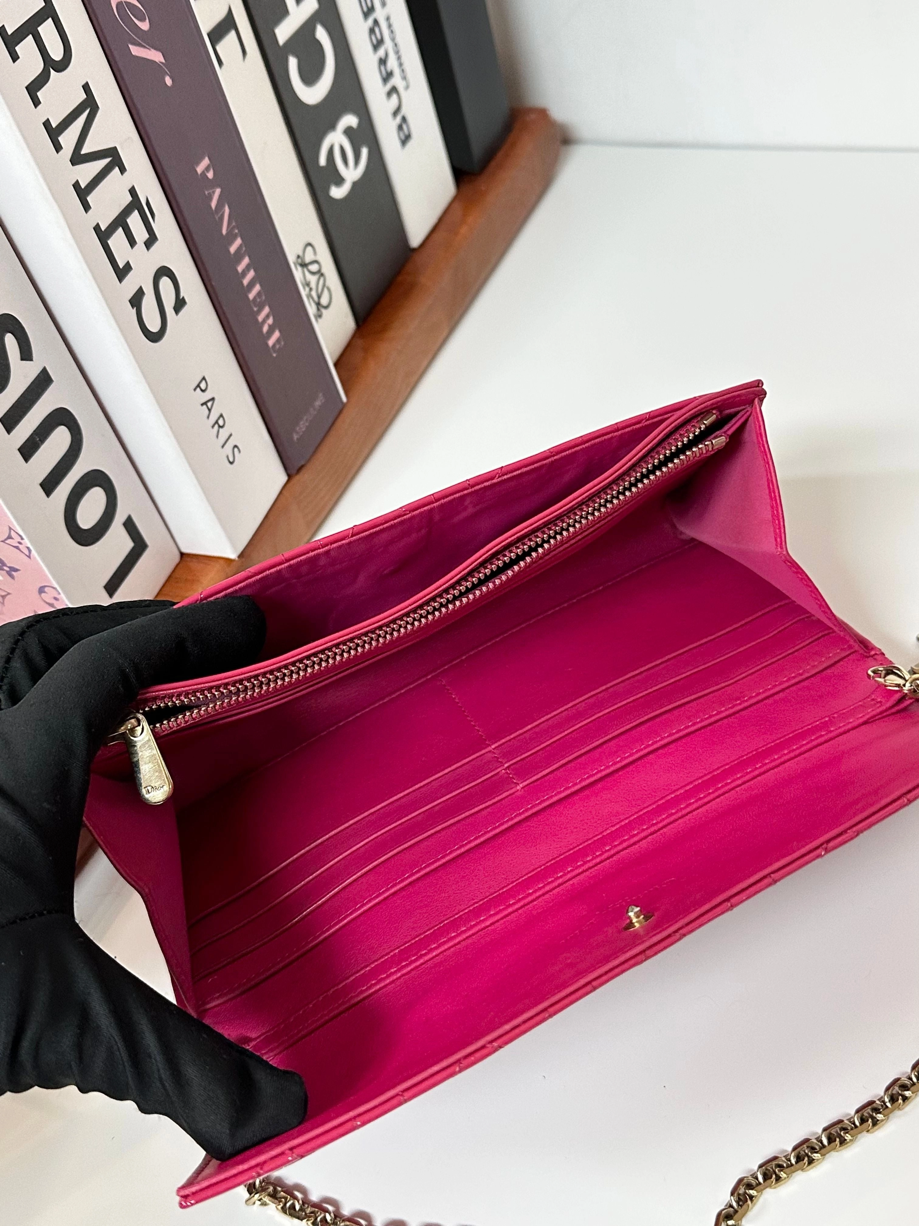 Christian Dior Patent Lady Dior Wallet on Chain - Pink Crossbody Bags, Handbags #6C