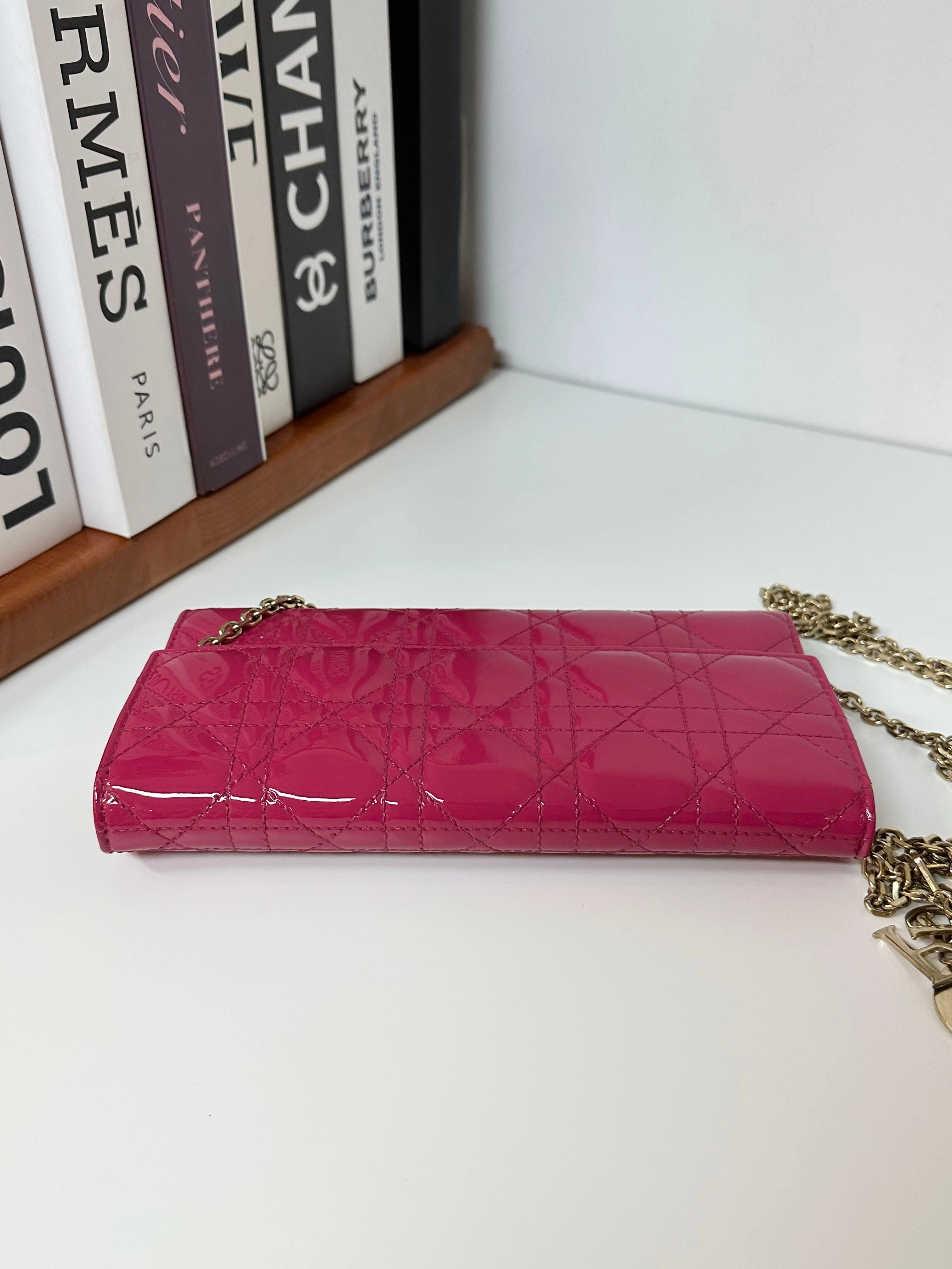 Christian Dior Patent Lady Dior Wallet on Chain - Pink Crossbody Bags, Handbags #6C