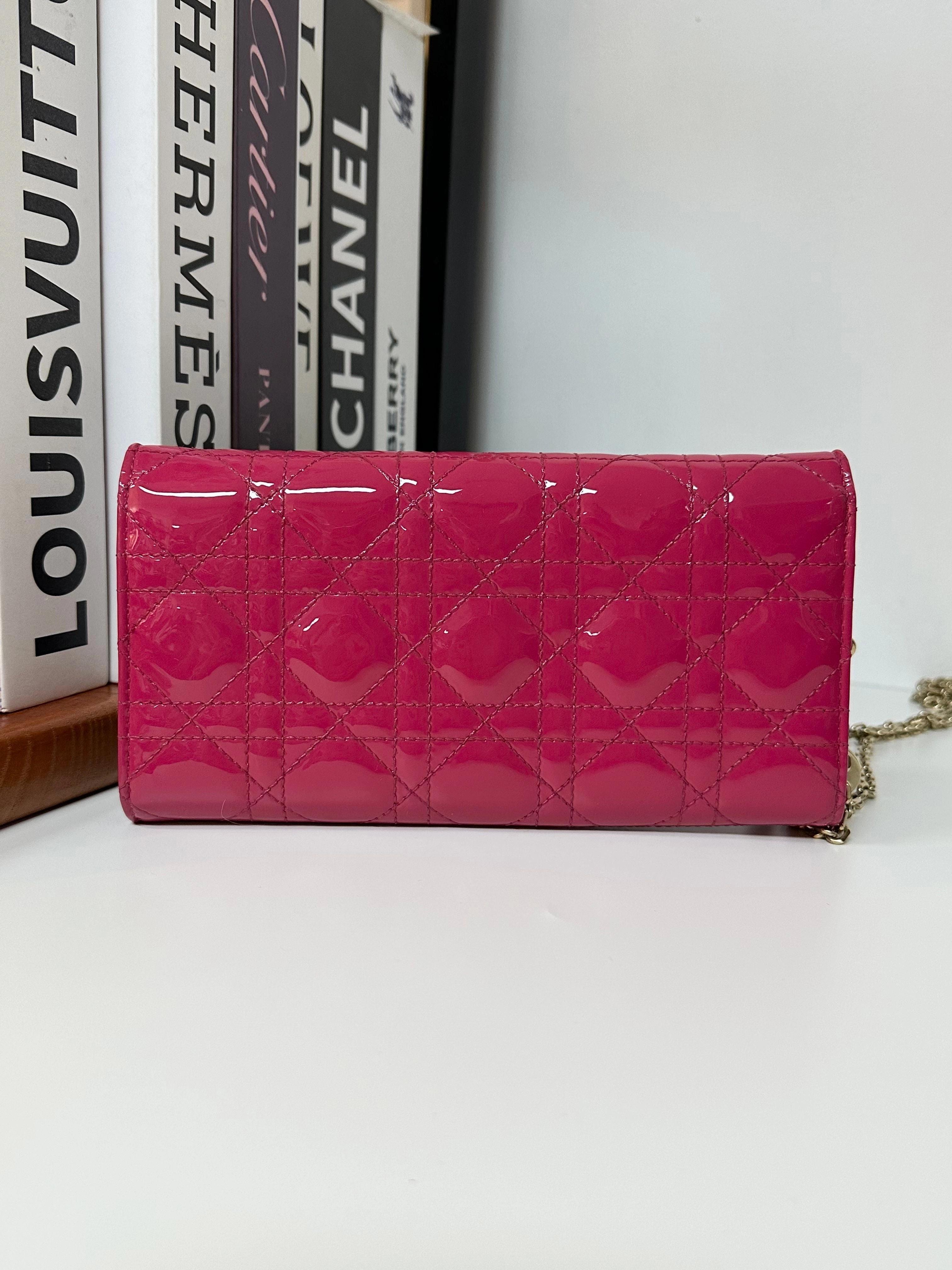 Christian Dior Patent Lady Dior Wallet on Chain - Pink Crossbody Bags, Handbags #6C