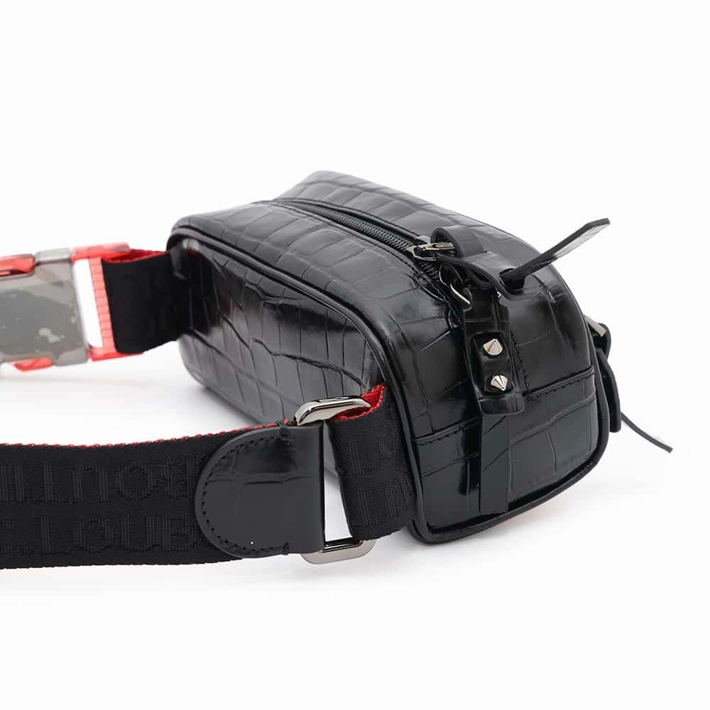 Christian Louboutin Blaster Cloth Crossbody Bag Black/Red1215059 Embossed Leather Rubber