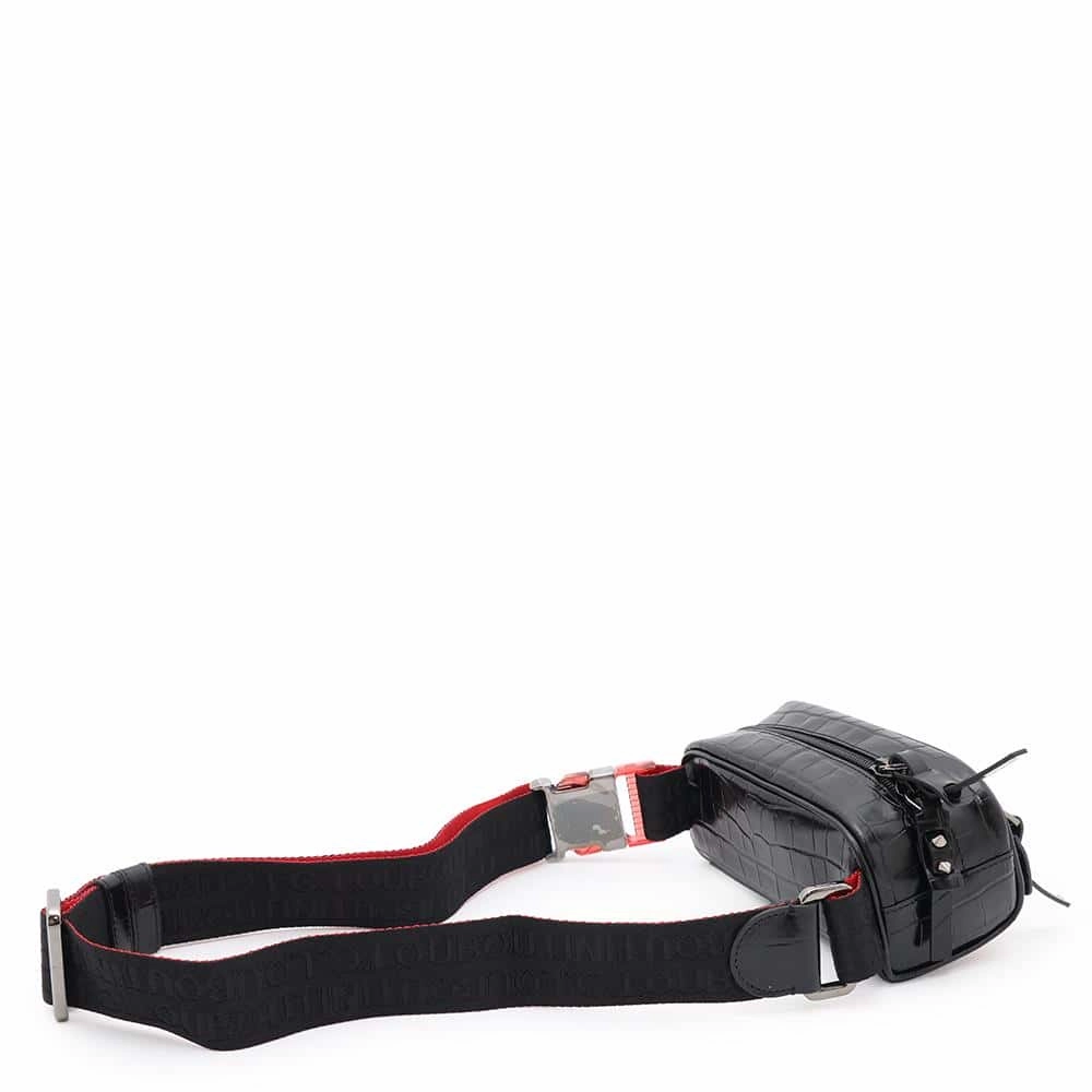 Christian Louboutin Blaster Cloth Crossbody Bag Black/Red1215059 Embossed Leather Rubber