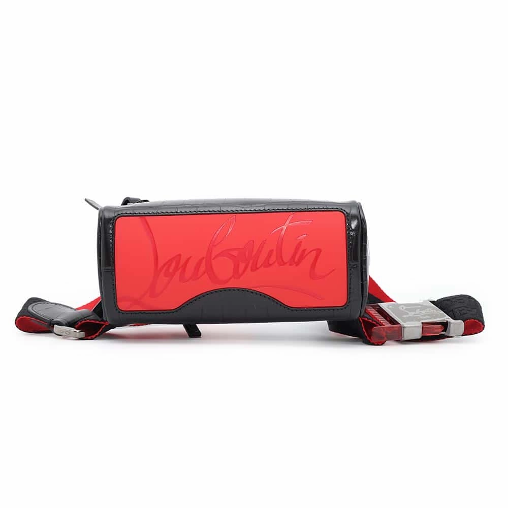Christian Louboutin Blaster Cloth Crossbody Bag Black/Red1215059 Embossed Leather Rubber