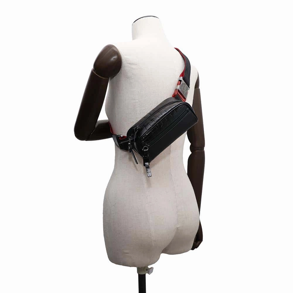 Christian Louboutin Blaster Cloth Crossbody Bag Black/Red1215059 Embossed Leather Rubber