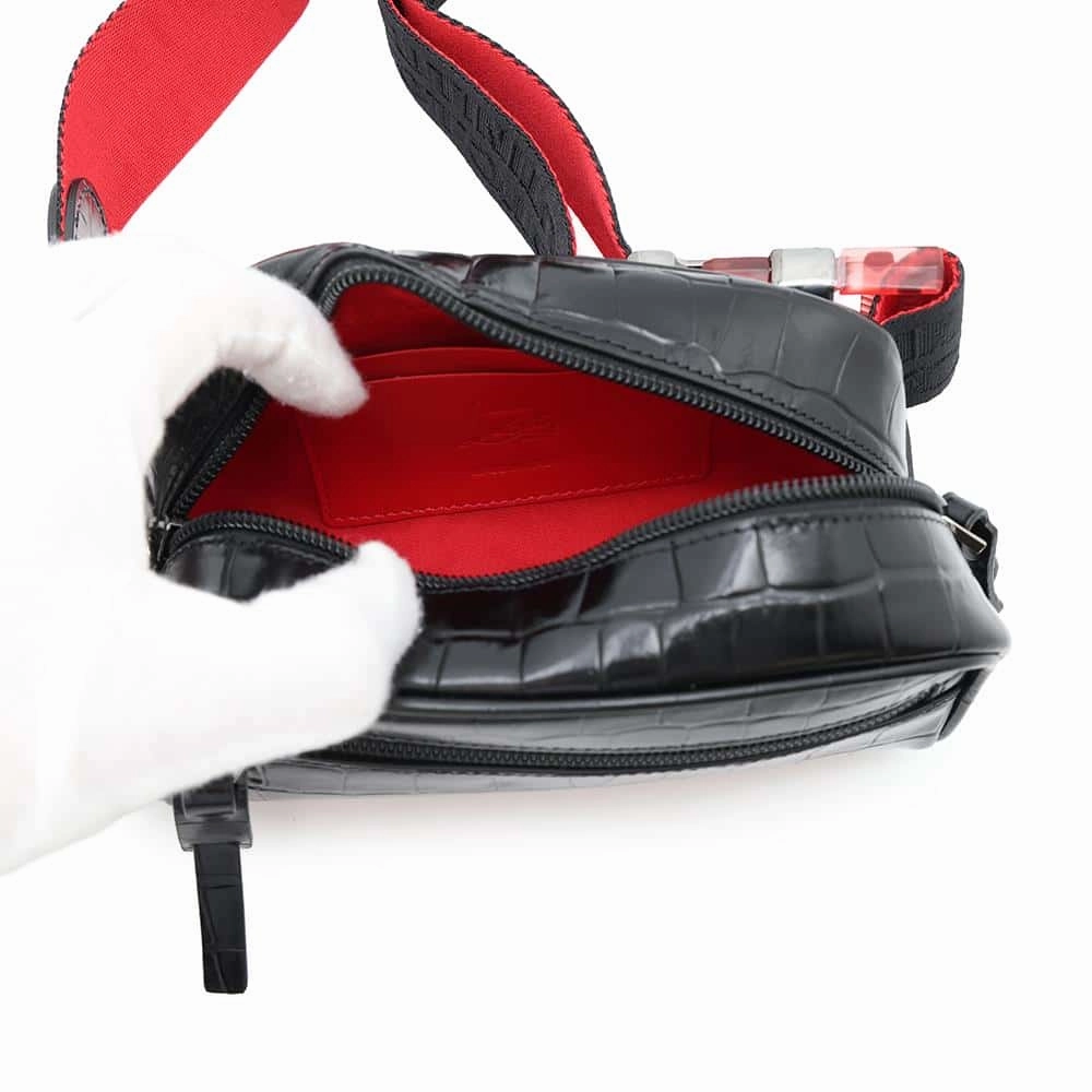 Christian Louboutin Blaster Cloth Crossbody Bag Black/Red1215059 Embossed Leather Rubber