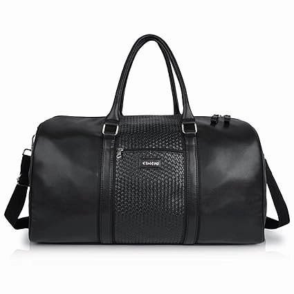 CIMONI® Premium Vegan Leather Duffle Bag Classy Design Travel Shoulder Crossbody Business Spacious Water Resistance Luggage Bag (Color - Black)