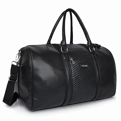 CIMONI® Premium Vegan Leather Duffle Bag Classy Design Travel Shoulder Crossbody Business Spacious Water Resistance Luggage Bag (Color - Black)