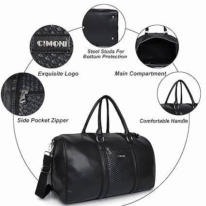 CIMONI® Premium Vegan Leather Duffle Bag Classy Design Travel Shoulder Crossbody Business Spacious Water Resistance Luggage Bag (Color - Black)