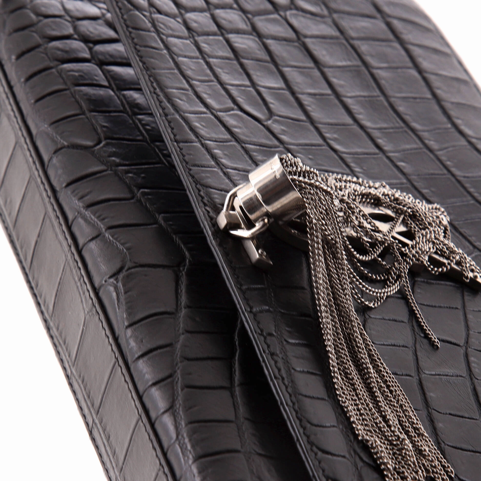 Classic Monogram Tassel Crossbody Bag Crocodile Embossed Leather Medium
