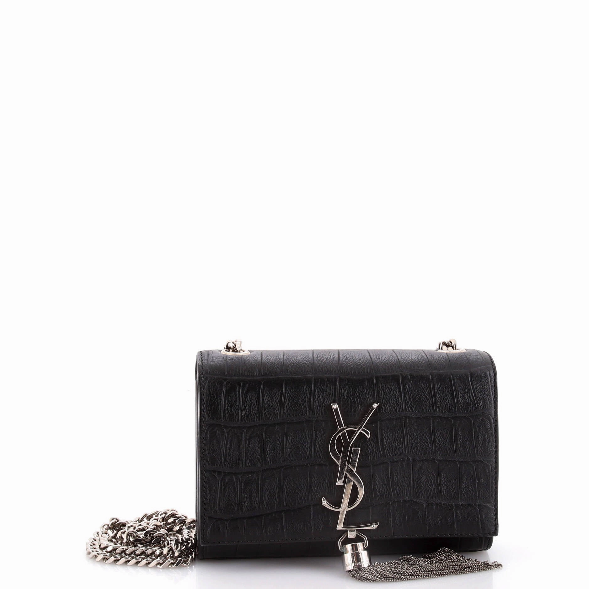 Classic Monogram Tassel Crossbody Bag Crocodile Embossed Leather Small