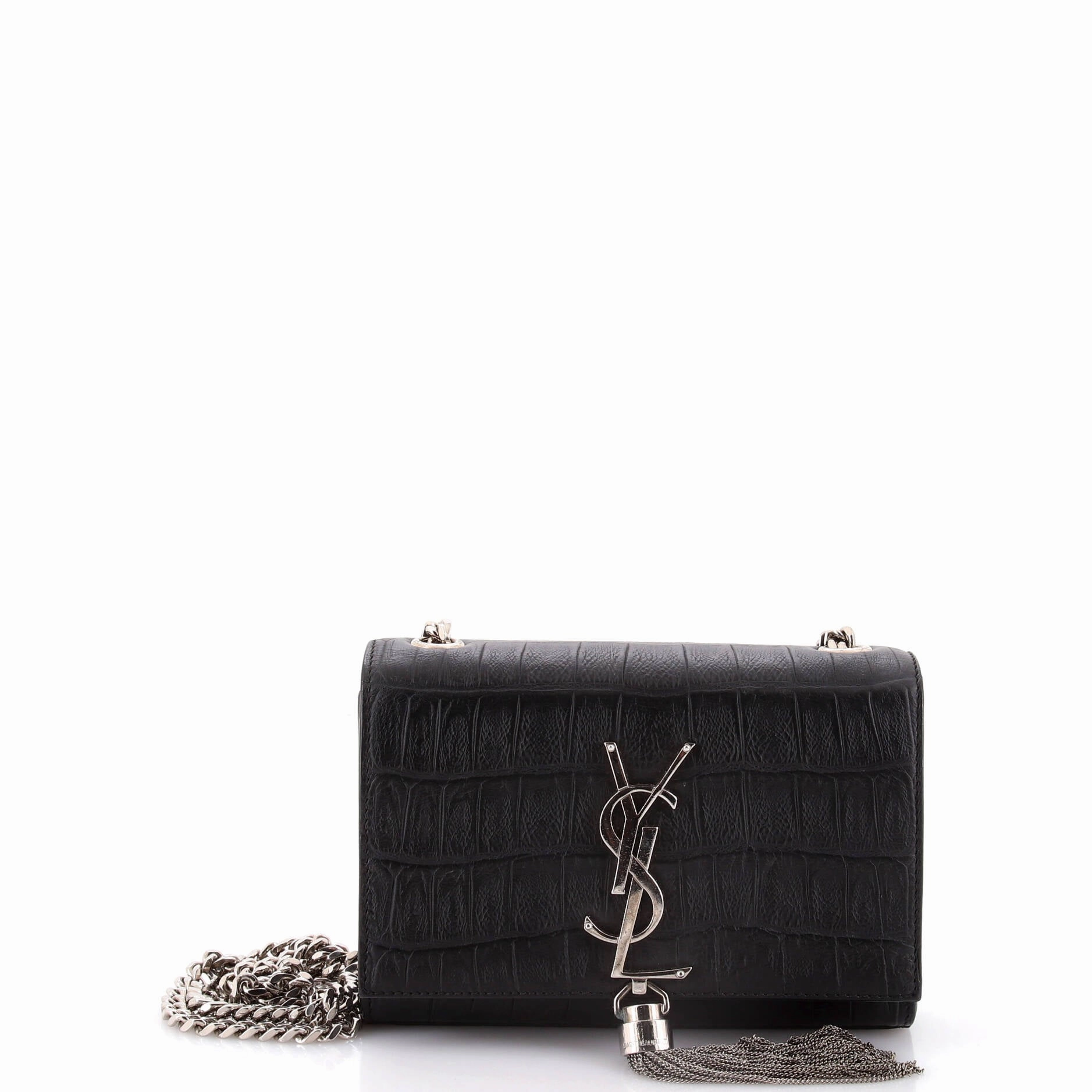 Classic Monogram Tassel Crossbody Bag Crocodile Embossed Leather Small