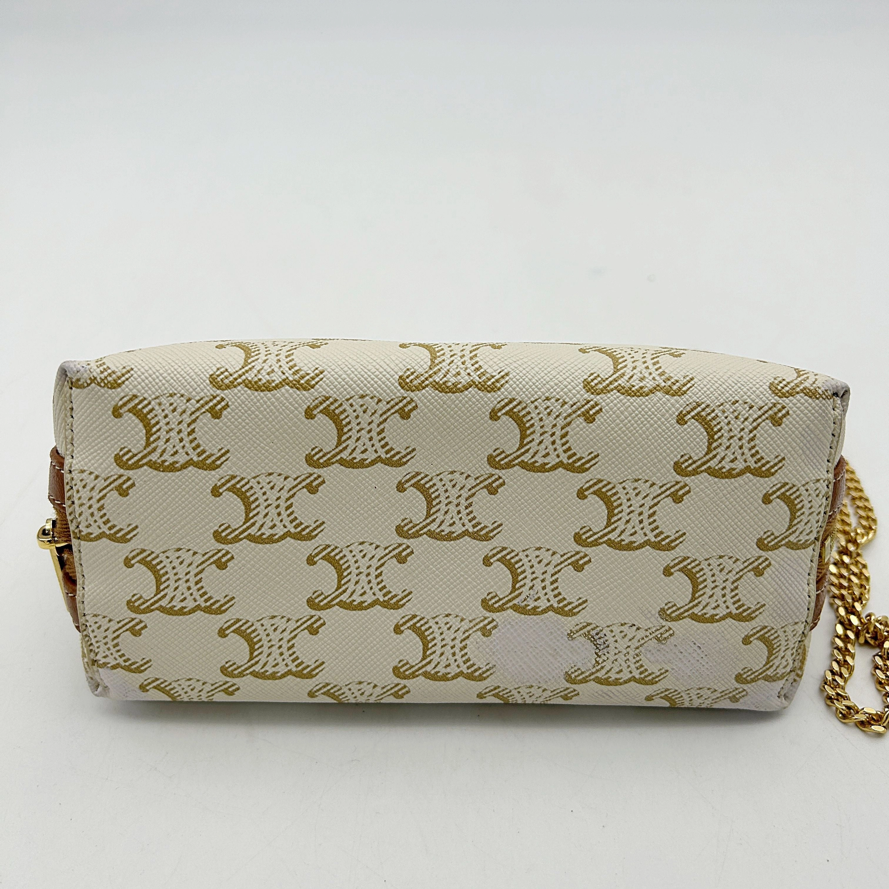 Cline Cream Celine Triomphe Clutch On Chain Crossbody Bag Leather LA41893