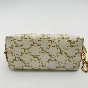Cline Cream Celine Triomphe Clutch On Chain Crossbody Bag Leather LA41893