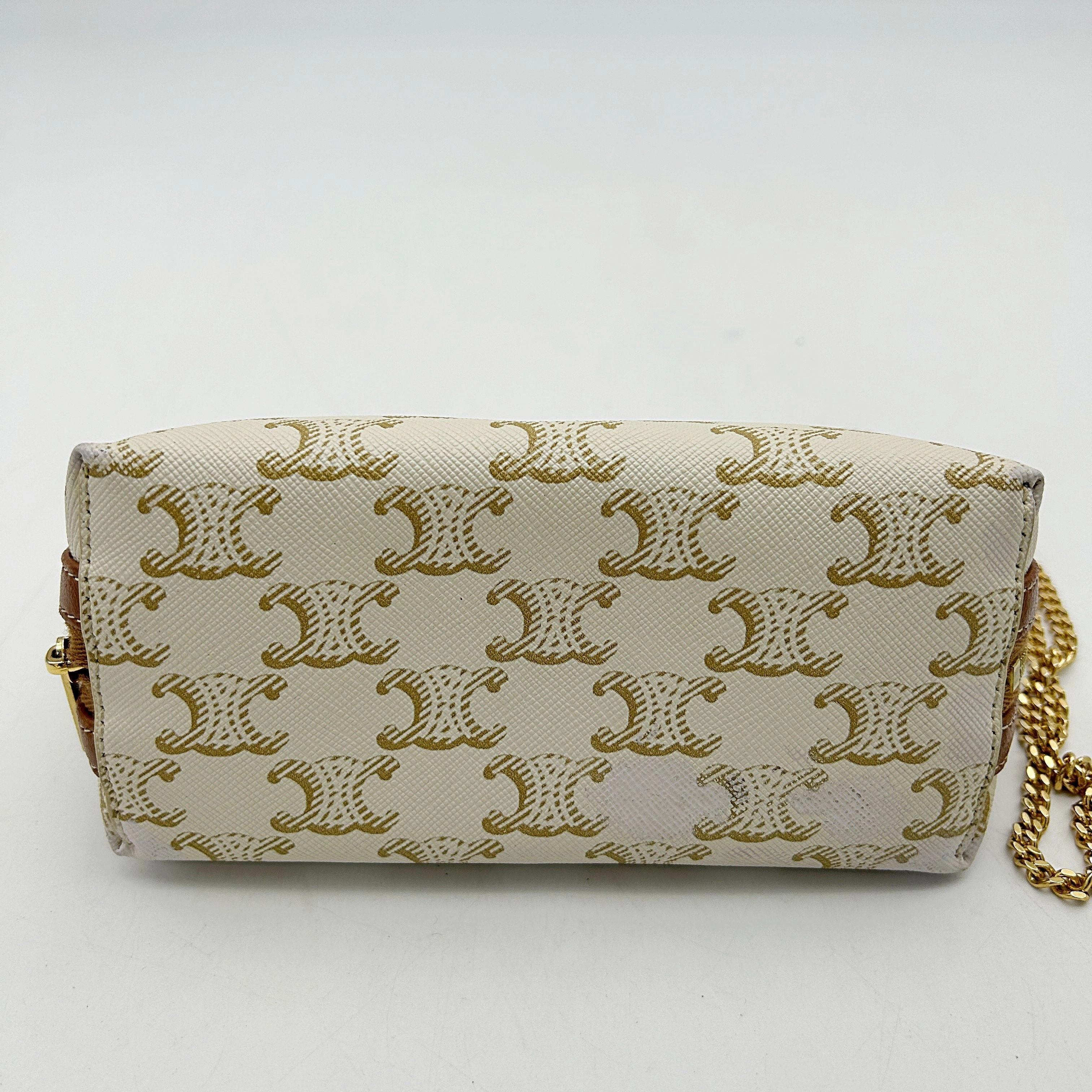 Cline Cream Celine Triomphe Clutch On Chain Crossbody Bag Leather LA41893