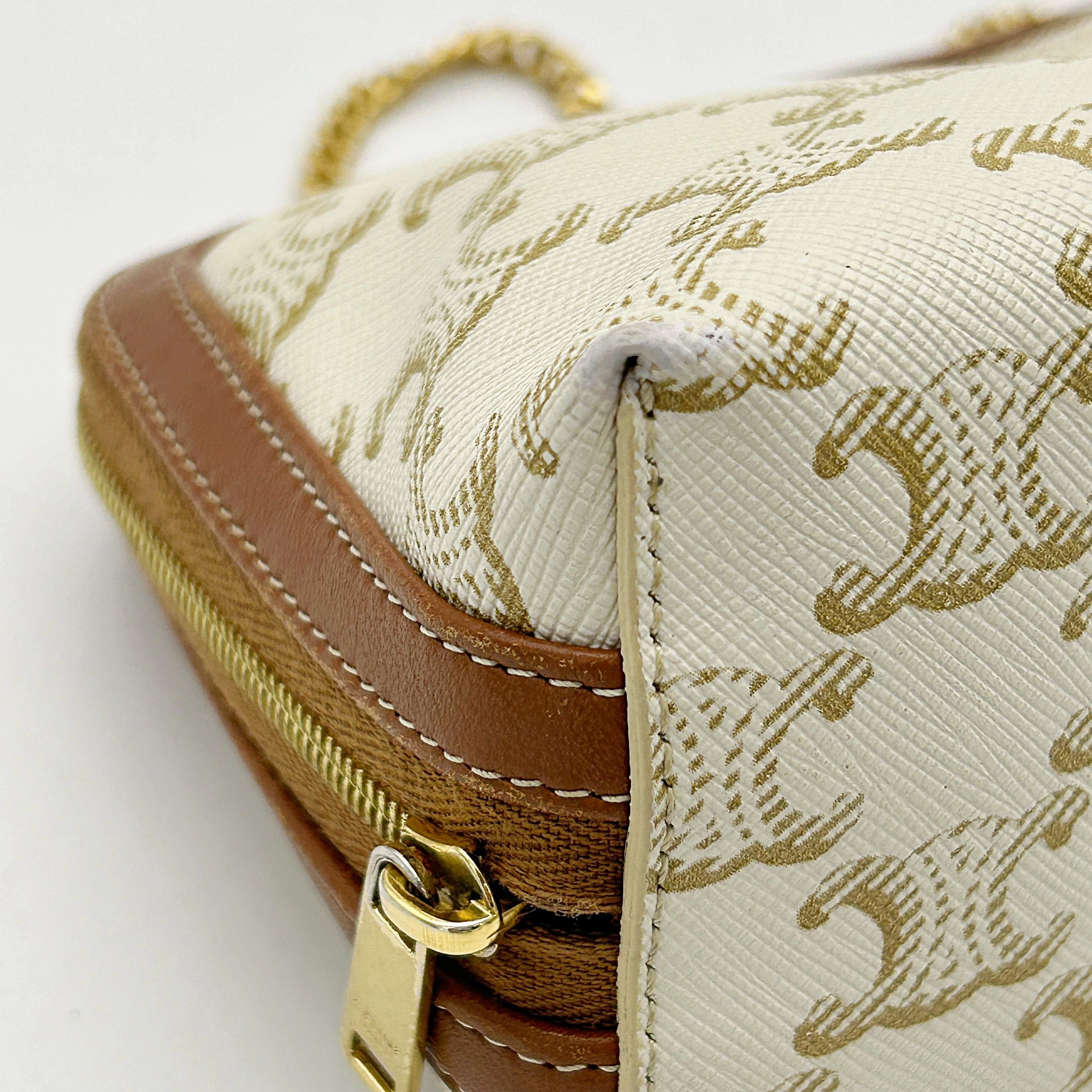 Cline Cream Celine Triomphe Clutch On Chain Crossbody Bag Leather LA41893