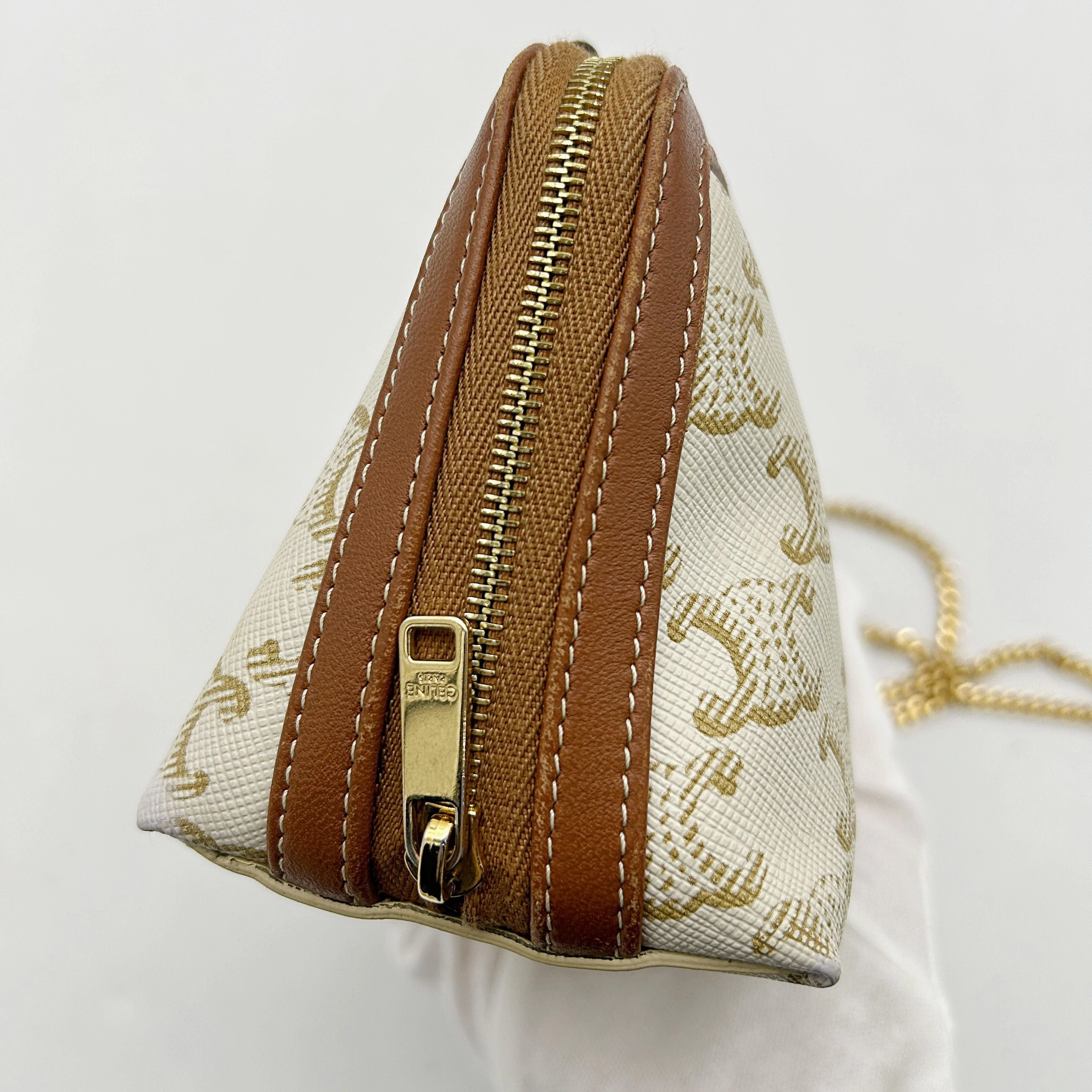 Cline Cream Celine Triomphe Clutch On Chain Crossbody Bag Leather LA41893