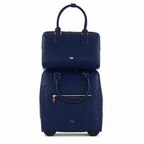 Cloe Carry-On Embossed Luggage   Handbag in Blue Navy Color