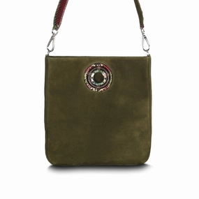 Cloe Jeweled Crossbody Tote - Olive Suede, Jasper