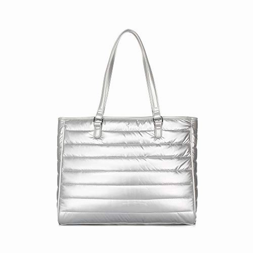 Cloe Quilted Tote bag with 15" Laptop Compartment in Silver Color