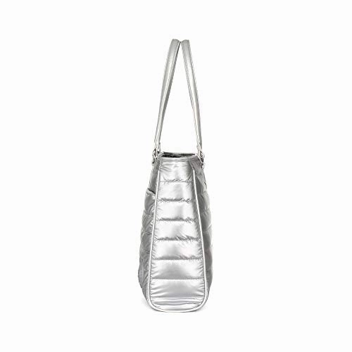 Cloe Quilted Tote bag with 15" Laptop Compartment in Silver Color