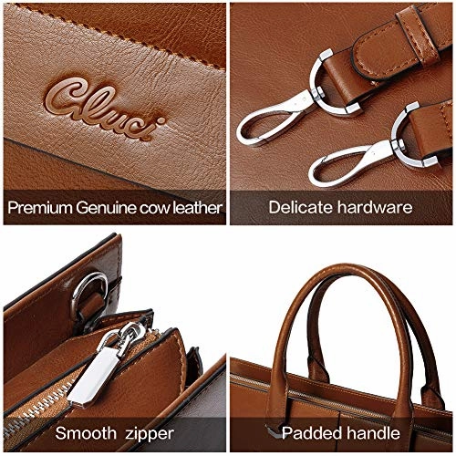 CLUCI Leather Briefcase for Women Vintage Laptop 15.6 Inch Slim Large Business Ladies Work Shoulder Bag Oil Wax Brown