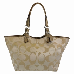Coach ivory Canvas Leather Shoulder Bag Tote Bag (Pre-Owned)