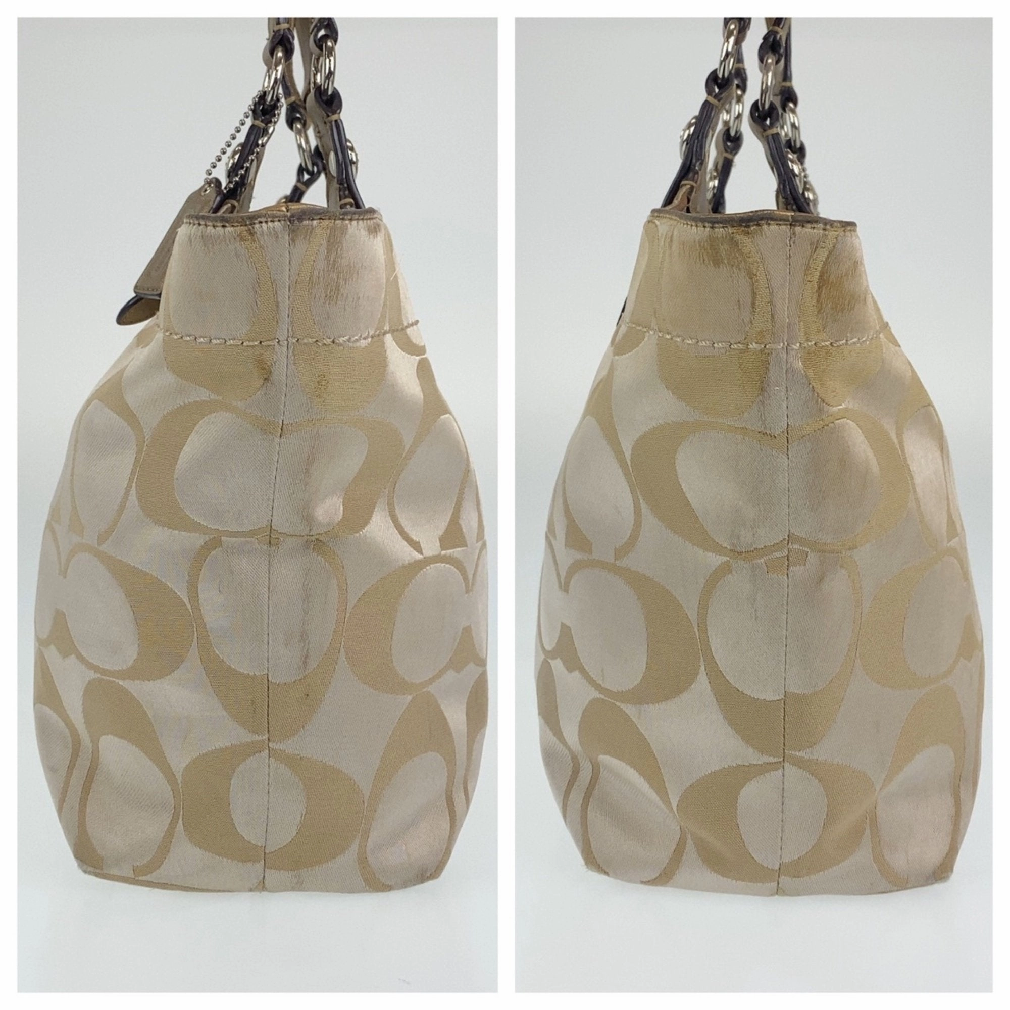 Coach ivory Canvas Leather Shoulder Bag Tote Bag (Pre-Owned)