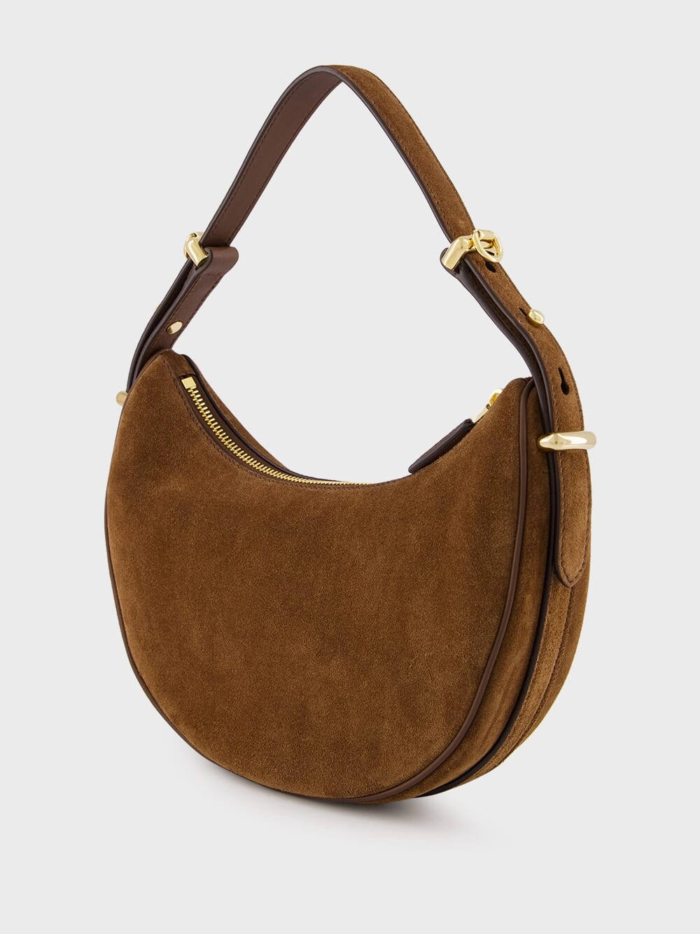 Cocoa Brown Suede Arqu Shoulder Bag