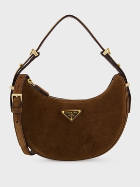 Cocoa Brown Suede Arqu Shoulder Bag