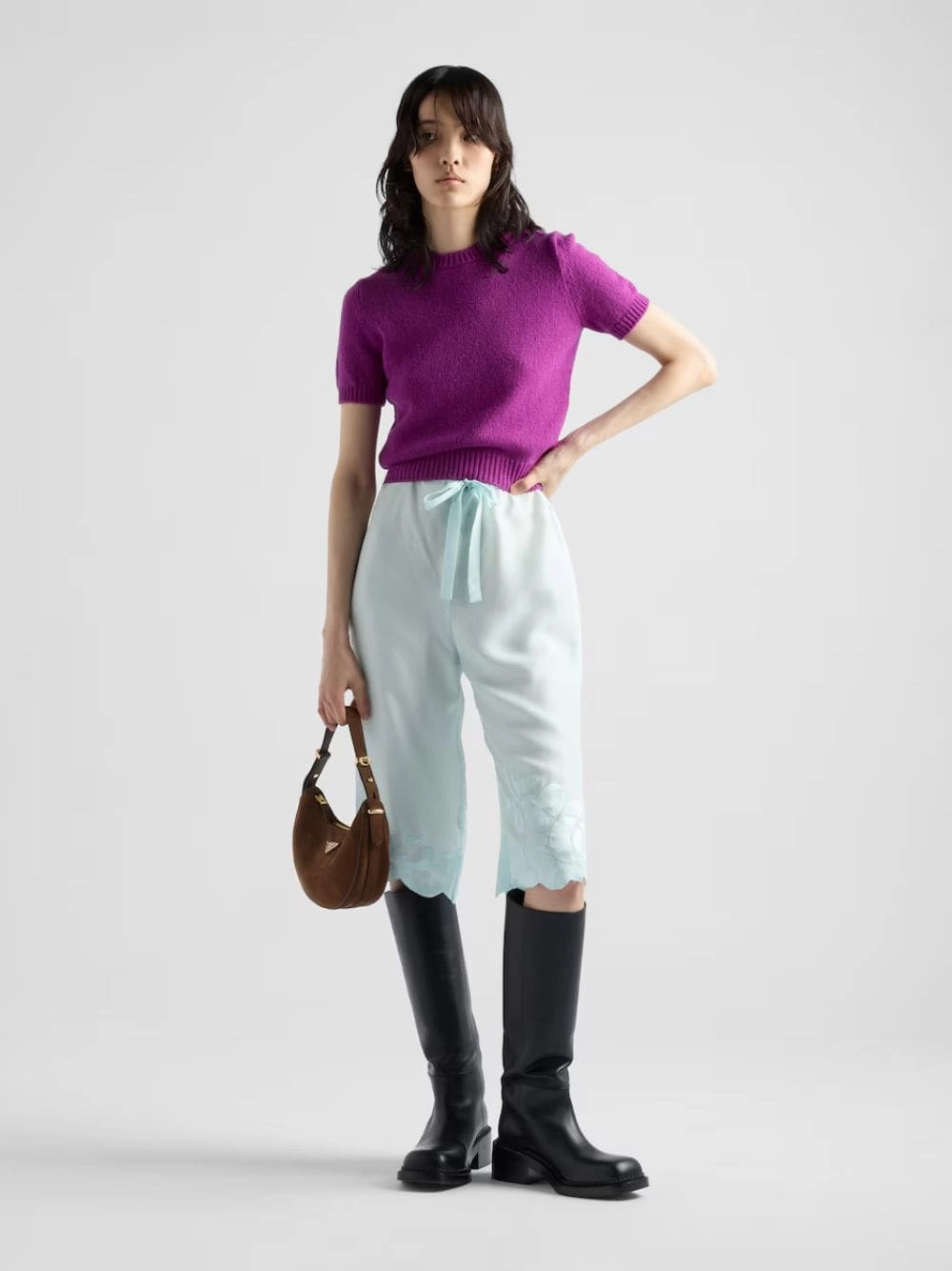 Cocoa Brown Suede Arqu Shoulder Bag