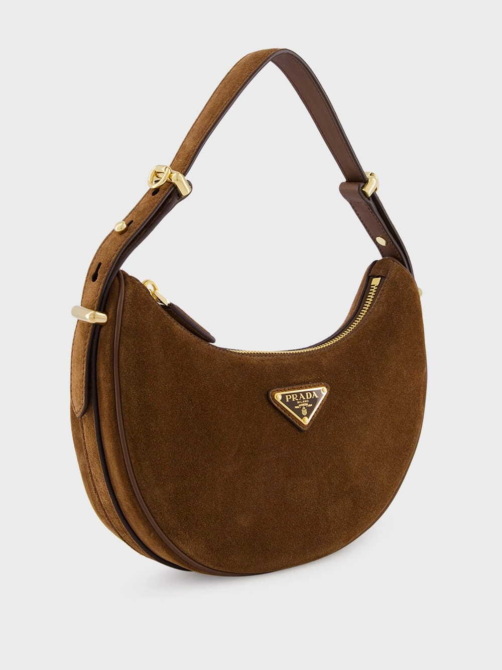 Cocoa Brown Suede Arqu Shoulder Bag