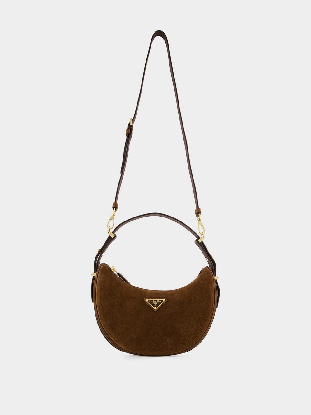 Cocoa Brown Suede Arqu Shoulder Bag