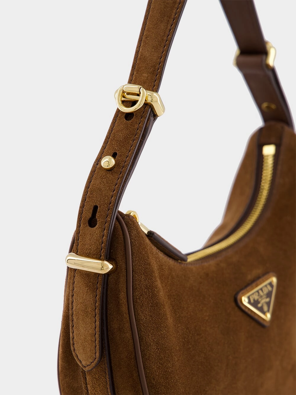 Cocoa Brown Suede Arqu Shoulder Bag