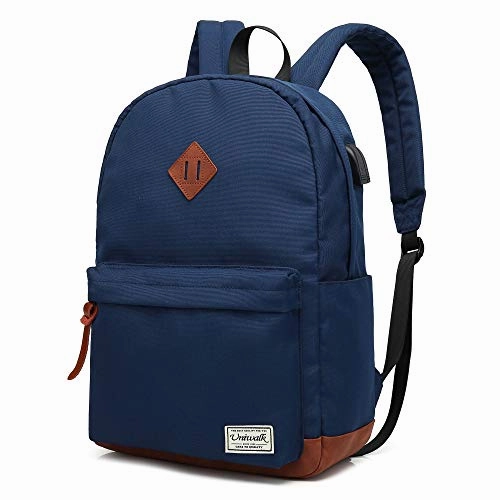 College Backpack, Water-resistent Laptop Backpack with USB Charging Port & Headphone Adapter for Men & Women Slim Anti-Theft Travel Bookbags Fits up to 14'' Computer 15'' Macbook - Blue