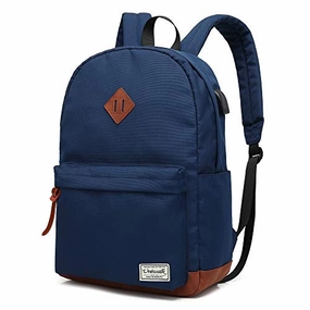 College Backpack, Water-resistent Laptop Backpack with USB Charging Port & Headphone Adapter for Men & Women Slim Anti-Theft Travel Bookbags Fits up to 14'' Computer 15'' Macbook - Blue