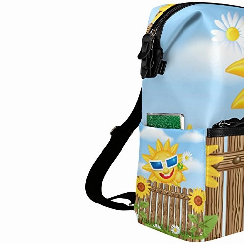 Colourlife Wooden Fence On Grass And Smiling Sun Stylish Casual Shoulder Backpacks Laptop School