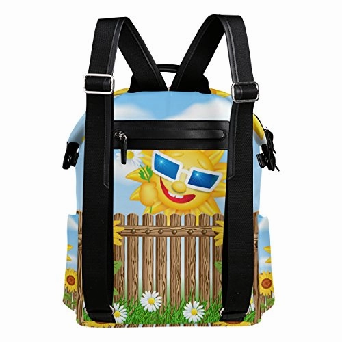 Colourlife Wooden Fence On Grass And Smiling Sun Stylish Casual Shoulder Backpacks Laptop School