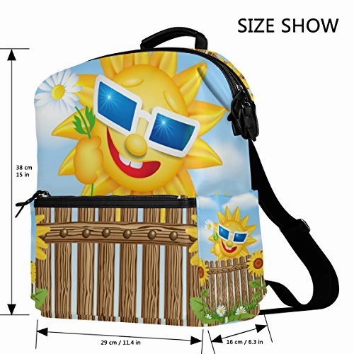 Colourlife Wooden Fence On Grass And Smiling Sun Stylish Casual Shoulder Backpacks Laptop School