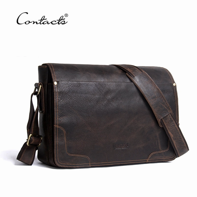 Contact'S Casual Shoulder Crossbody Bag Genuine Leather Men'S Briefcase Leather Laptop Bag Male
