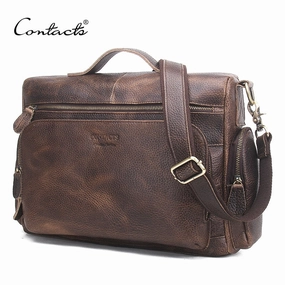 Contact'S Genuine Leather Man Bag Vintage Big Totes Handbags Men Messenger Bags Briefcase Men'S