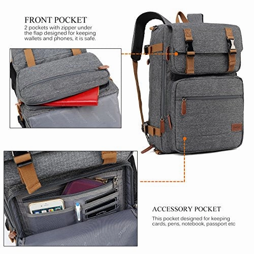 CoolBELL Convertible Briefcase Backpack Messenger Bag Shoulder Bag Laptop Case Business Briefcase Travel Rucksack Multi-Functional Handbag Fits 17.3 Inch Laptop for Men/Women (Grey)