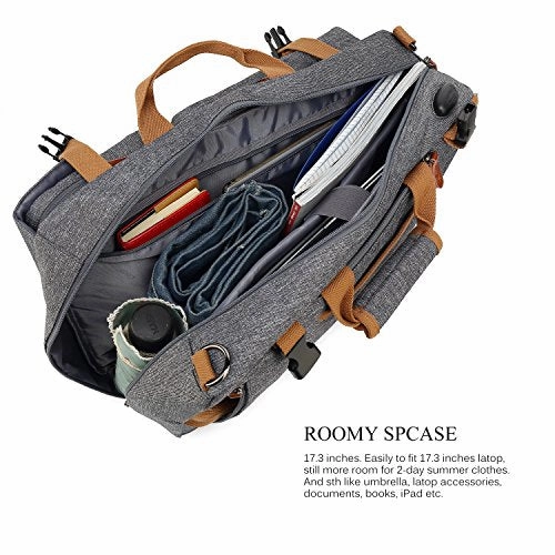 CoolBELL Convertible Briefcase Backpack Messenger Bag Shoulder Bag Laptop Case Business Briefcase Travel Rucksack Multi-Functional Handbag Fits 17.3 Inch Laptop for Men/Women (Grey)
